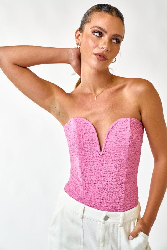 Strapless Sweetheart Bodysuit, Pink Strapless Bodysuit