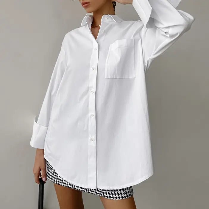 Bri White Lapel Collar Botton Down Shirt - Fason De Viv