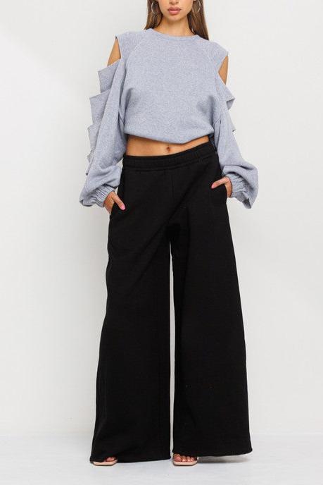 Casual fleece wide leg sweatpants - Fason De Viv