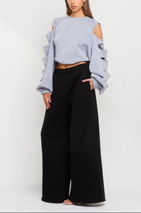 Casual fleece wide leg sweatpants - Fason De Viv