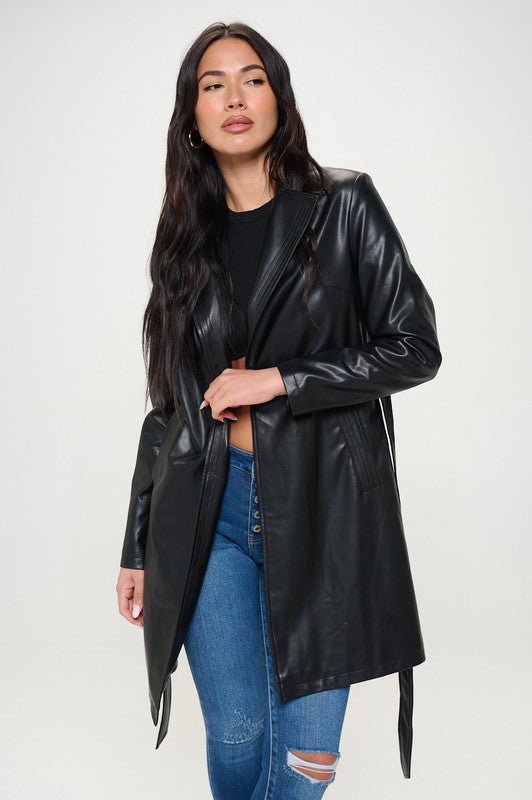 Eve Faux Leather Trench Coat black - Fason De Viv