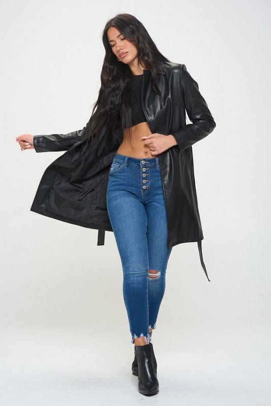 Eve Faux Leather Trench Coat black - Fason De Viv