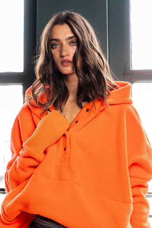 Oversized Fluffy Orange Teddy Fur Hoodie - Fason De Viv