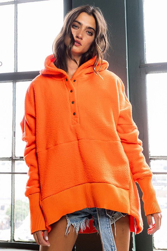 Oversized Fluffy Orange Teddy Fur Hoodie - Fason De Viv