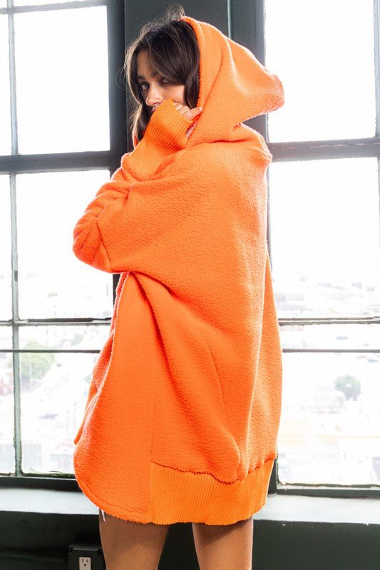 Oversized Fluffy Orange Teddy Fur Hoodie - Fason De Viv