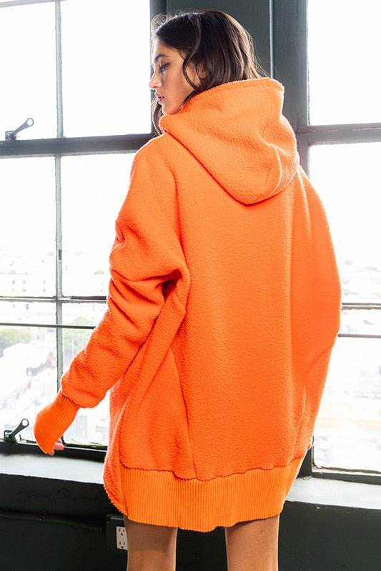 Oversized Fluffy Orange Teddy Fur Hoodie - Fason De Viv