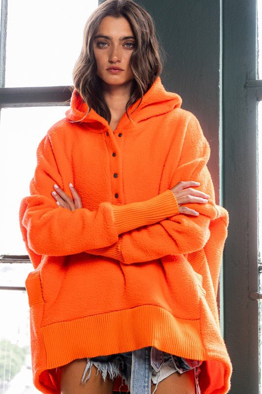 Oversized Fluffy Orange Teddy Fur Hoodie - Fason De Viv