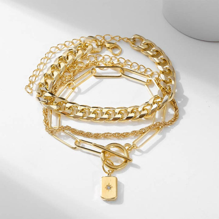 3 Piece Gold Chain Bracelet Set Fob Style - Fason De Viv