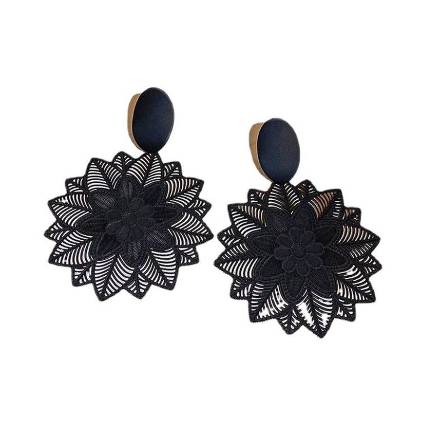 Black Flower Filigree Hollow Pattern Stud Earrings Stud - Fason De Viv
