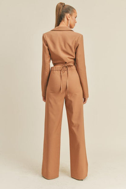 Brown Sleeve crop top and pants set - Fason De Viv Suits