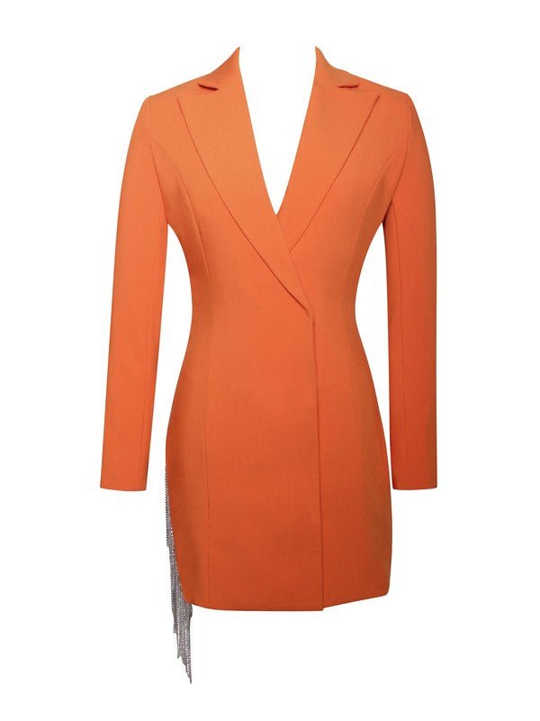 Freya Orange Crystal Fringe Blazer Dress - Fason De Viv