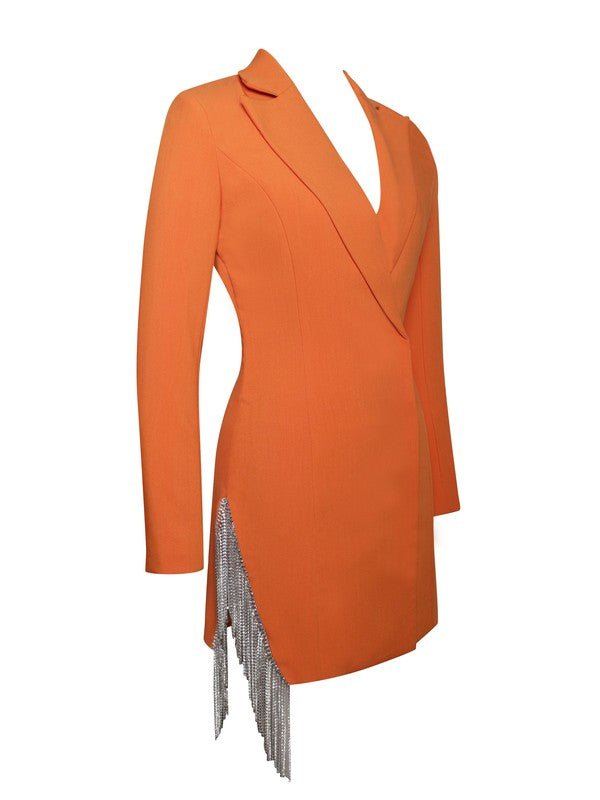 Freya Orange Crystal Fringe Blazer Dress - Fason De Viv