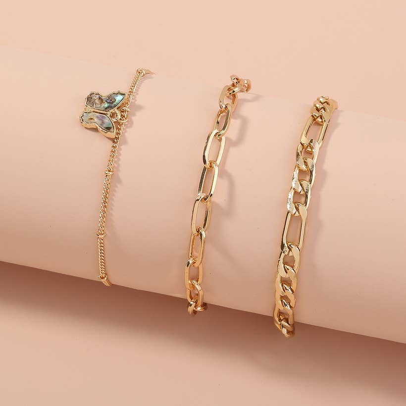 Gold 3 Piece Gold Plated Bracelet Charm Set Butterfly - Fason De Viv