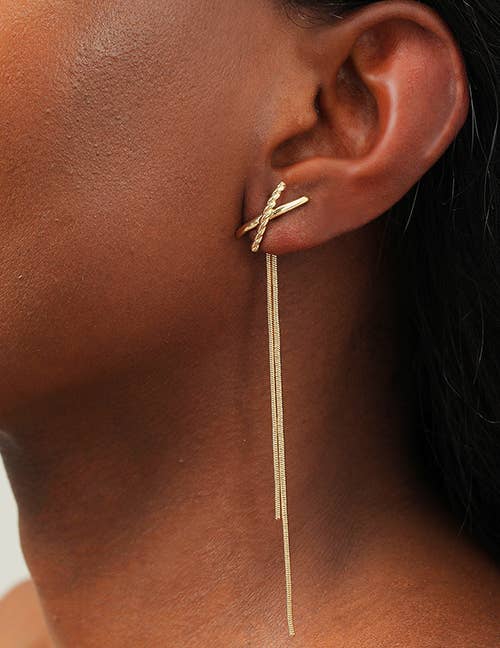 Gold Criss Cross Chain Tassel Earrings - Fason De Viv