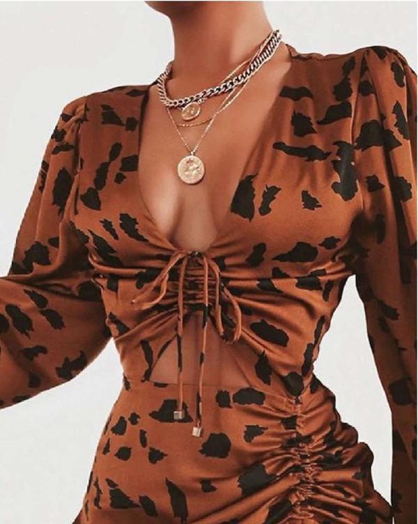 Hollow Out Elegant Leopard Club Short Mini Dress - Fason De Viv Dresses