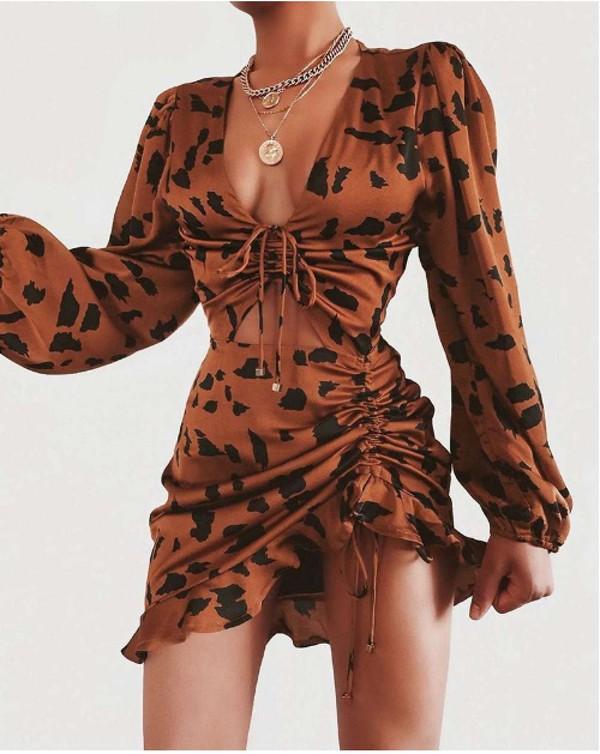 Hollow Out Elegant Leopard Club Short Mini Dress - Fason De Viv Dresses