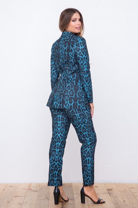 Leopard Print Full Sleeve Blazers Pants Suit - Fason De Viv Pant Suits