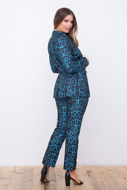 Leopard Print Full Sleeve Blazers Pants Suit - Fason De Viv Pant Suits
