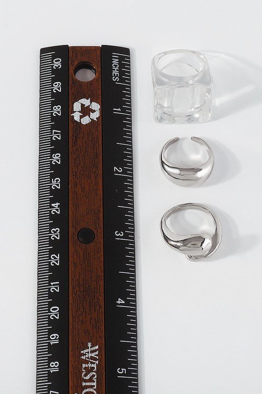LULU Transparent Resin Silver Color Rings Set - Fason De Viv
