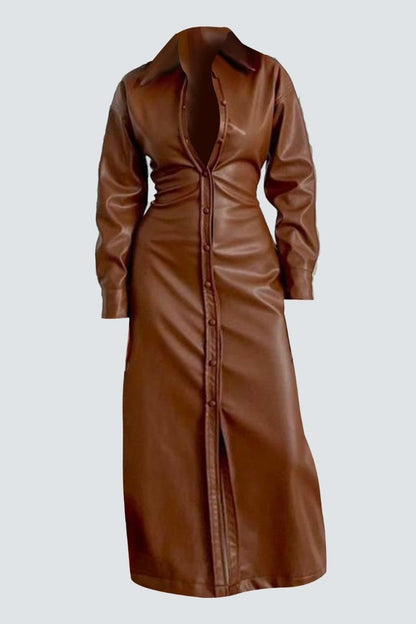 Posh Leather Shirt Dress - Fason De Viv