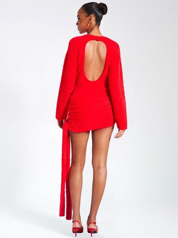 Posh Red Knit Backless Sweater Dress - Fason De Viv