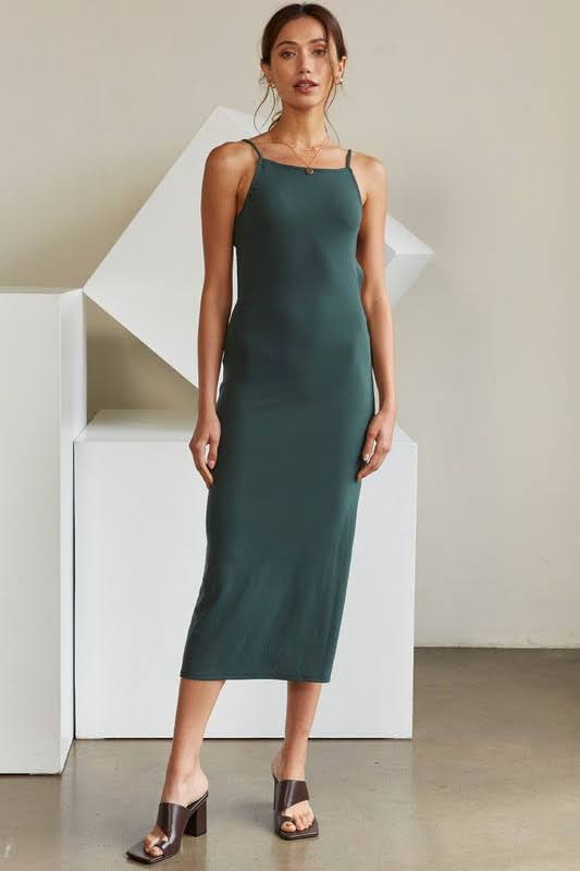 Stacie Pine Backless Knit Midi Dress - Fason De Viv Dresses
