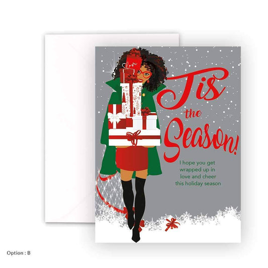 Greeting cards I hope you get wrapped up and love and cheer this holiday season. Black illustration cards 