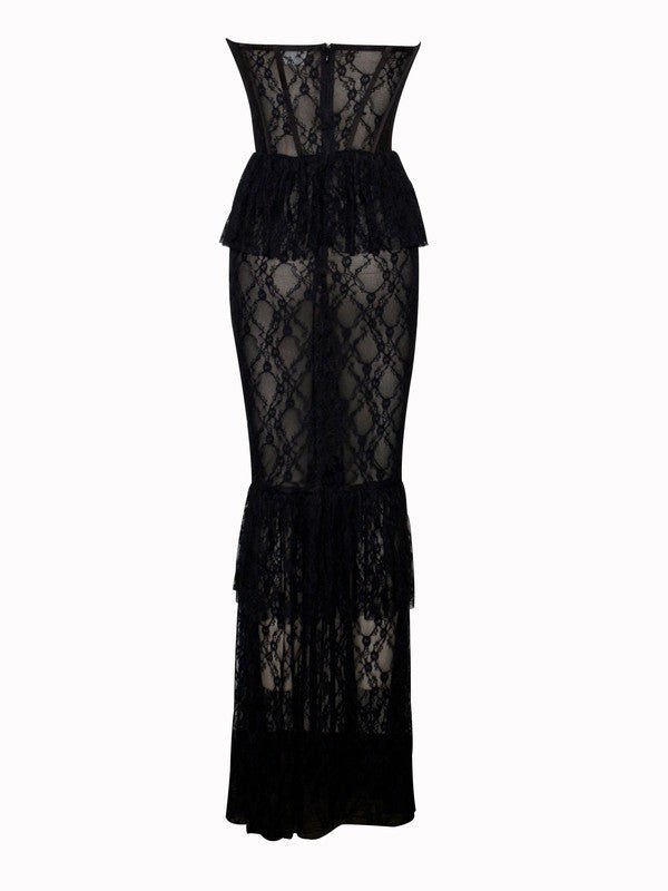 Zen Black Lace Corset Maxi Dress - Fason De Viv