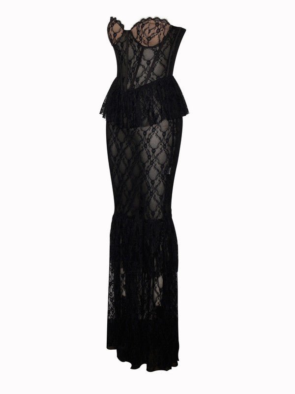 Zen Black Lace Corset Maxi Dress - Fason De Viv