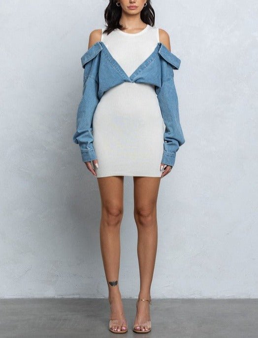 Plus Size Jersey Denim Print Long Sleeve Midi Dress | Karen Millen